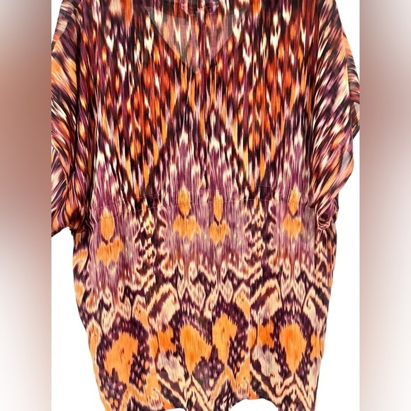 Cabi Sheer Tunic Top Flowy Over Sized Orange and Red Waist Sinch Size Small - Picture 7 of 9